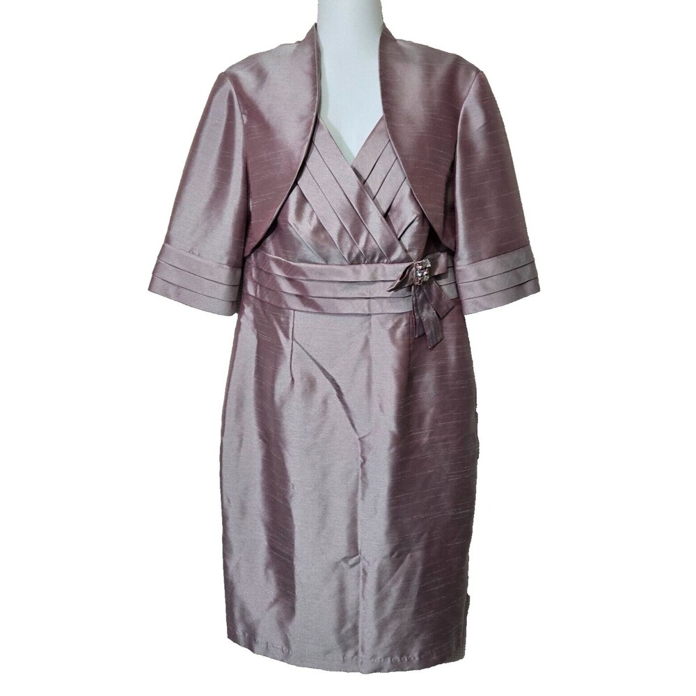 KM Collections by Milla Bell Dress Shrug Set Womens 8 Rose Gold Surplice Sheath